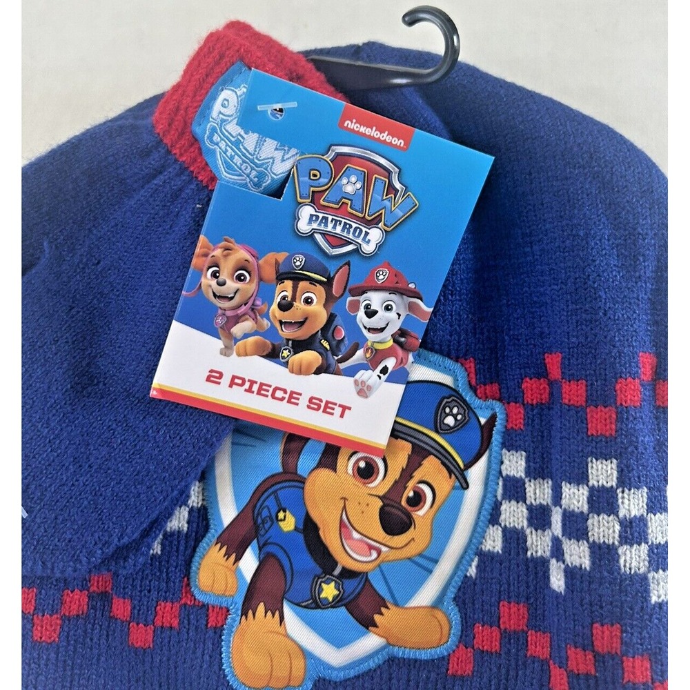 Paw Patrol Knit Hat Beanie & Mitten Set Kids Nickelodeon‎ New Blue Red BxW - Picture 3 of 4